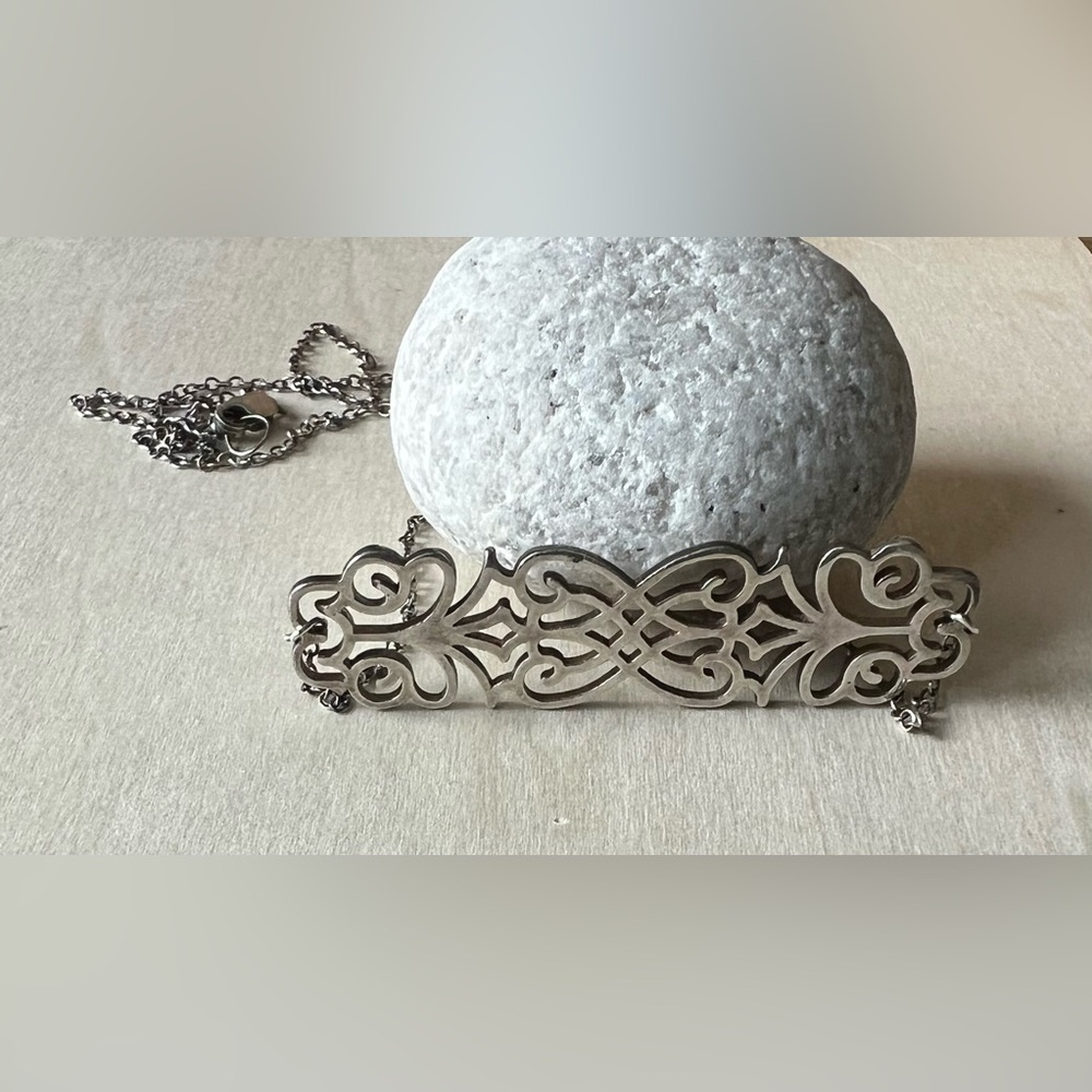 Sterling Silver Openwork Bar Necklace - Picture 4 of 5